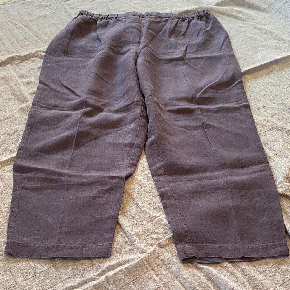 Eileen Fisher Casual Elastic Waist Linen Blend Cropped Pants - blue